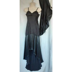 Women's Style of Late 1920s uneven hem party dress with cape, long black, S